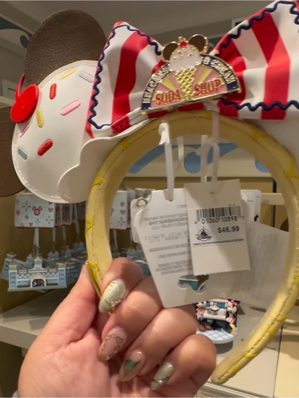 Disney Resort Soda Shop Minnie  Ear Headband - Red & White Bow NWT